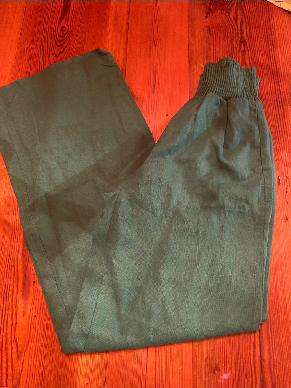 Love Tree Olive Green Ribbed Waist linen blend pants